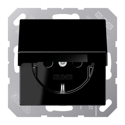 Розетка JUNG А-СЕРИЯ, скрытый монтаж, с заземлением, с крышкой, черный