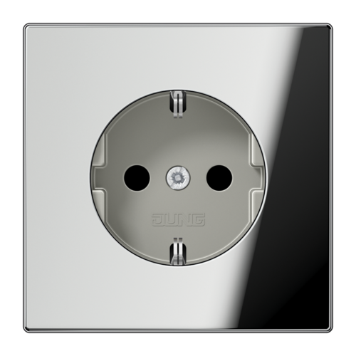 Розетка JUNG LS METAL, скрытый монтаж, с заземлением, со шторками, хром