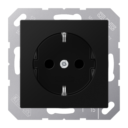 Розетка JUNG А-СЕРИЯ с заземлением, черный матовый